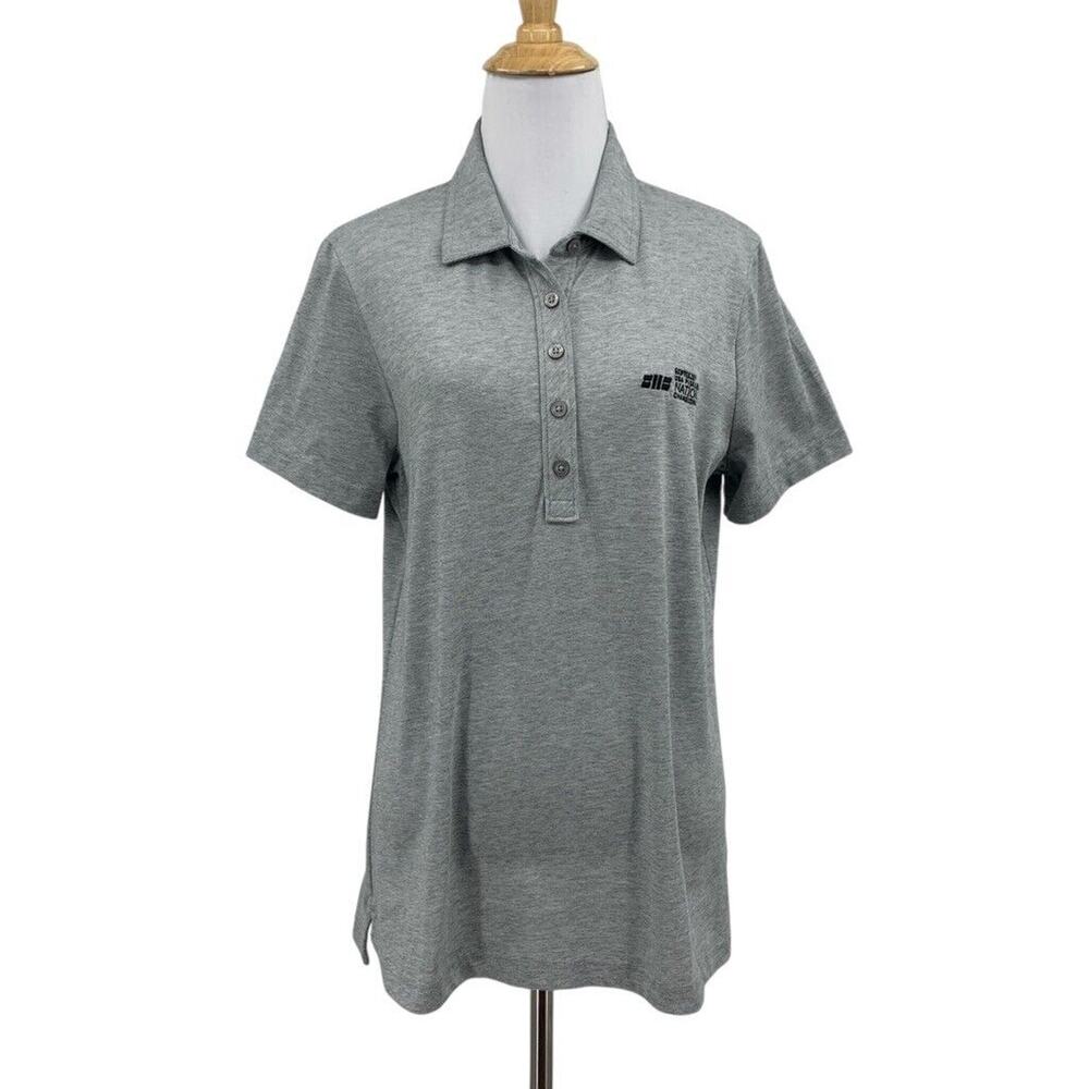 Travis Mathew Polo Shirt Womens M Medium Gray Golf Striped USA Pickleball Logo*